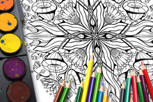 Load image into Gallery viewer, Flower Garden Mandala - Downloadable colouring & drawing sheets
