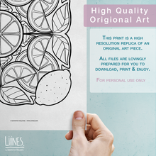Load image into Gallery viewer, Lemons Mandala - Downloadable colouring & drawing sheets