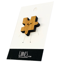 Load image into Gallery viewer, Bamboo Pin - Sad puzzle piece (outie)