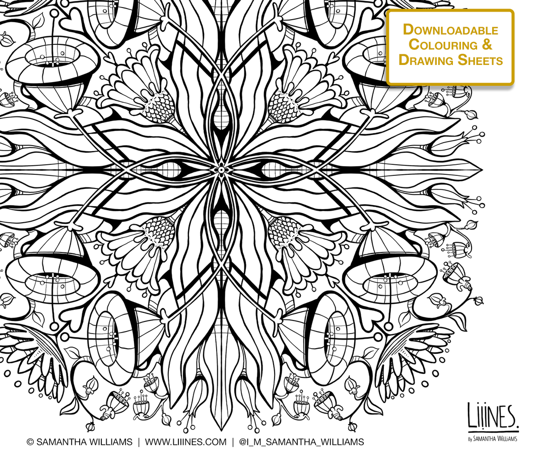 Flower Garden Mandala - Downloadable colouring & drawing sheets