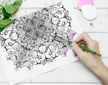 Load image into Gallery viewer, Monstera Mandala - Downloadable colouring &amp; drawing sheets
