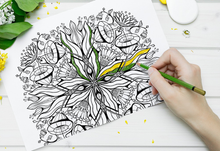 Load image into Gallery viewer, Flower Garden Mandala - Downloadable colouring &amp; drawing sheets
