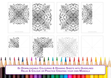 Load image into Gallery viewer, Monstera Mandala - Downloadable colouring &amp; drawing sheets
