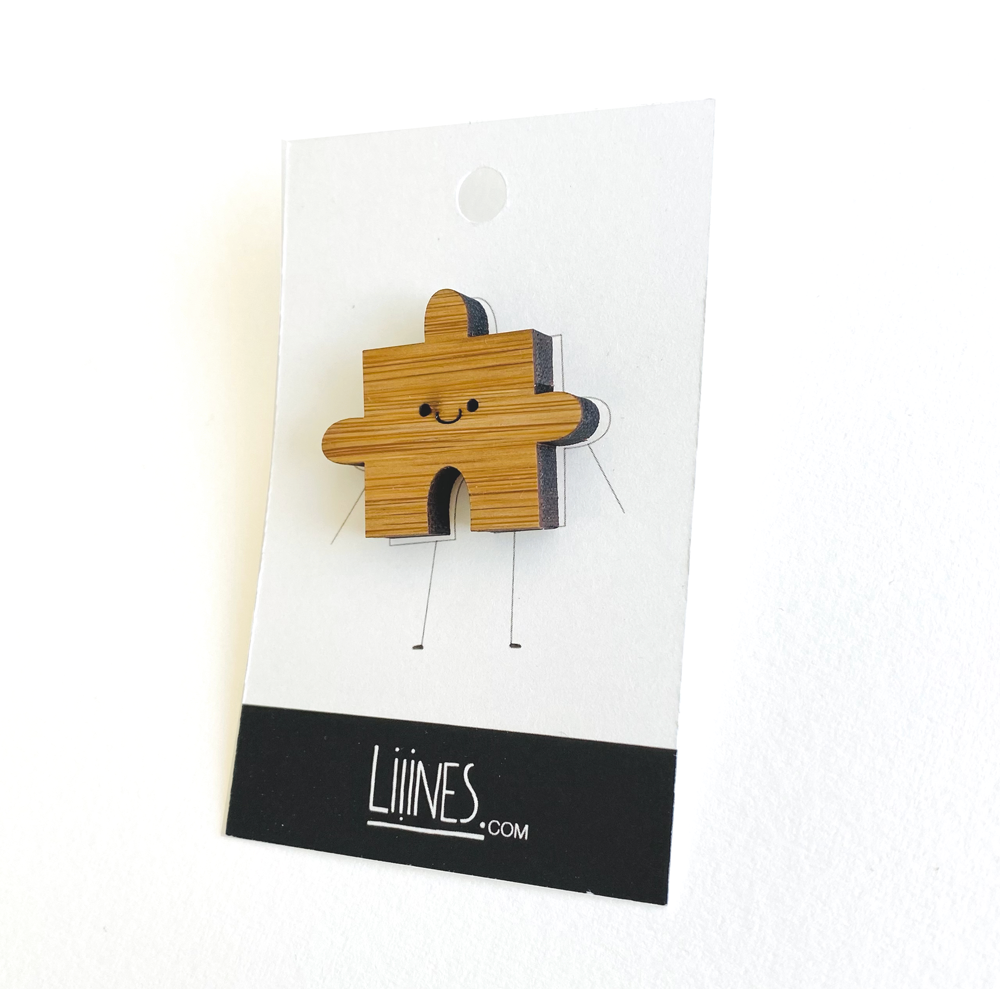 Bamboo Pin - Happy puzzle piece (innie)