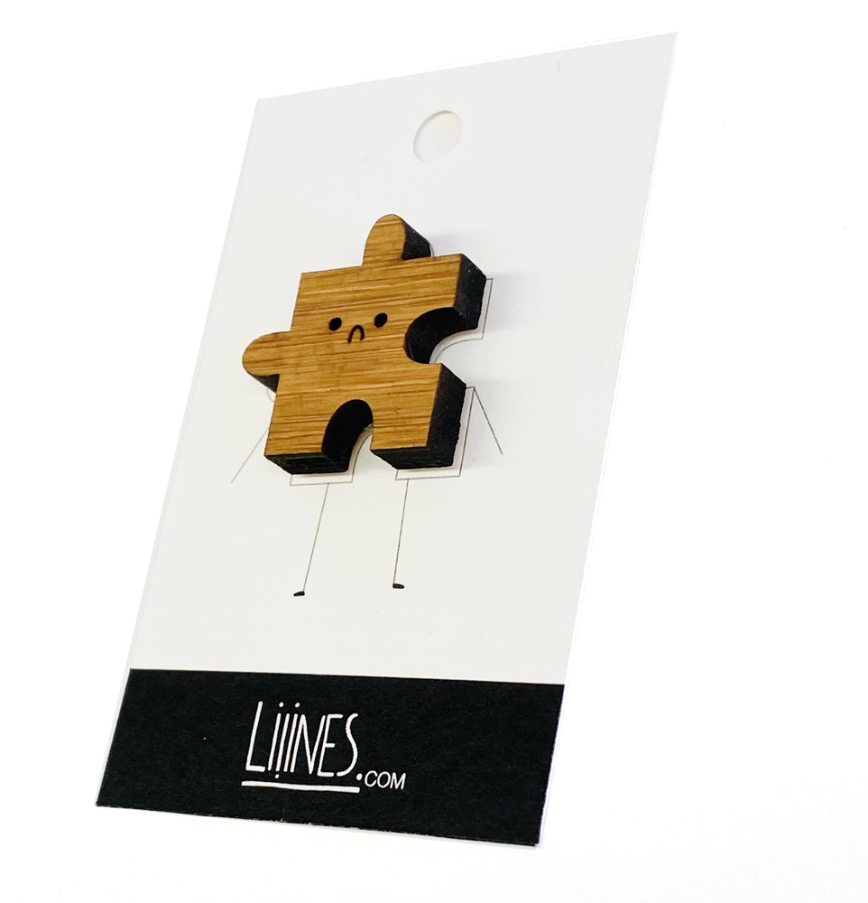 Bamboo Pin - Sad puzzle piece (innie)