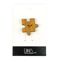 Load image into Gallery viewer, Bamboo Pin - Sad puzzle piece (outie)
