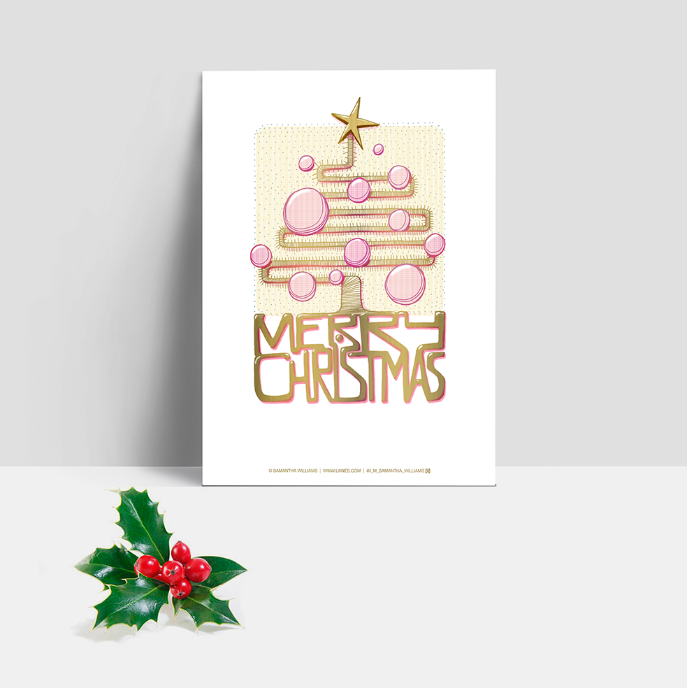 Retro Christmas Tree Christmas Card - Instant DOWNLOAD